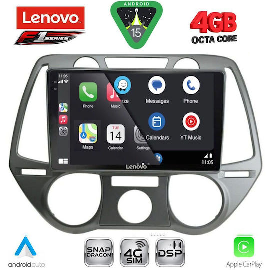 Lenovo Car Audio System for Hyundai i20 2008-2012 with A/C Bluetooth USB WiFi GPS Apple CarPlay Android Auto with 9" Touch Screen
