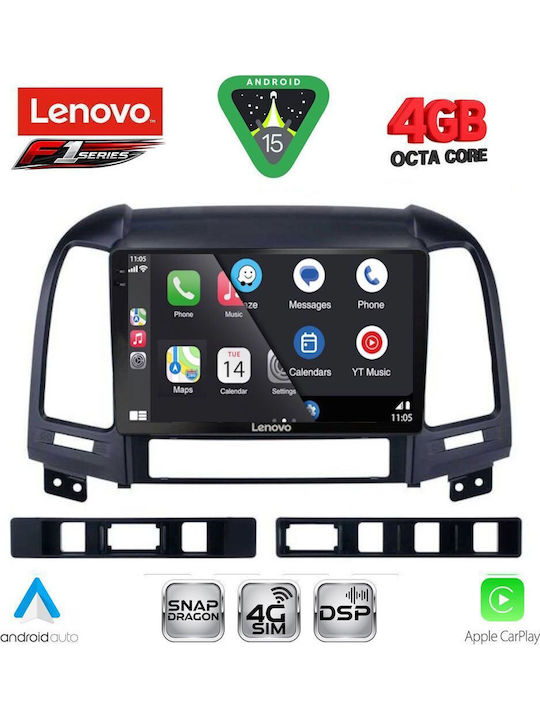 Lenovo Car Audio System for Hyundai Santa Fe 2005-2013 (Bluetooth/USB/WiFi/GPS/Apple CarPlay/Android Auto) with 9" Touch Screen