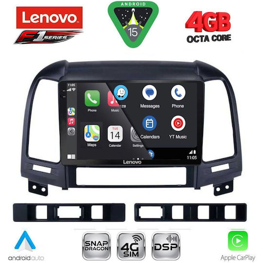 Lenovo Ηχοσύστημα Αυτοκινήτου για Hyundai Santa Fe 2005-2013 (Bluetooth/USB/WiFi/GPS/Apple-Carplay/Android-Auto) με Οθόνη Αφής 9"