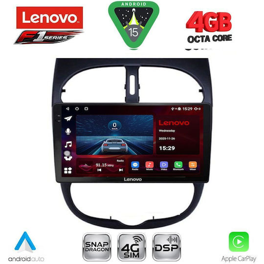 Lenovo Ηχοσύστημα Αυτοκινήτου για Peugeot 206 1998-2006 (Bluetooth/USB/WiFi/GPS/Apple-Carplay/Android-Auto) με Οθόνη Αφής 9"