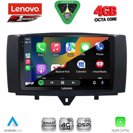 Lenovo Car Audio System for Smart ForTwo 2010-2015 (Bluetooth/USB/WiFi/GPS/Apple CarPlay/Android Auto) with 9" Touch Screen