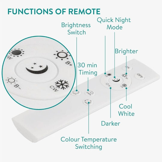 Navaris Plafonieră de Tavan 52 cm Neagră cu LED Integrat și Telecomandă