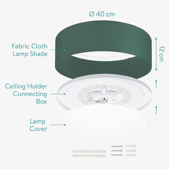 Navaris Plafonieră de Tavan 41.5 cm Verde cu LED Integrat și Telecomandă
