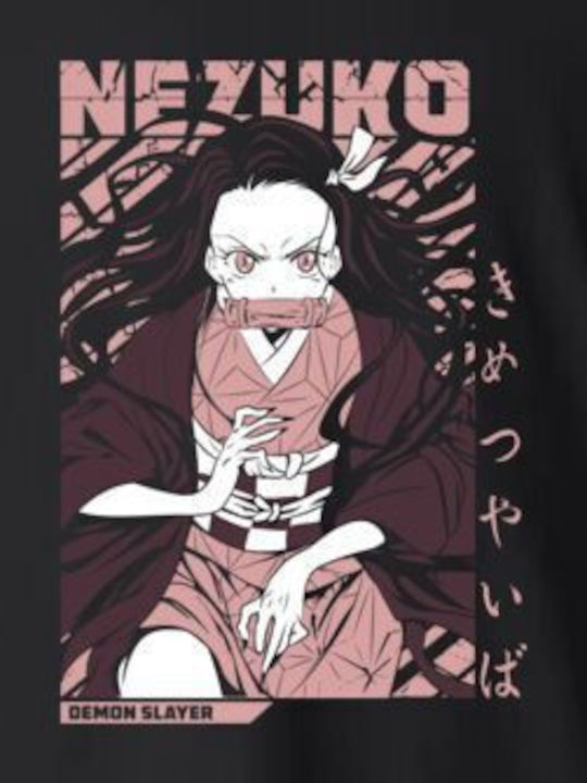Kinderoberteile T-Shirt Schwarz Nezuko Kamado Gestresste Kunst