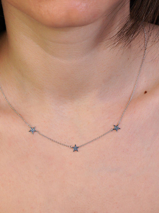 Kiriakos Gofas Halskette mit Stern-Design aus Weißgold 9K Blau