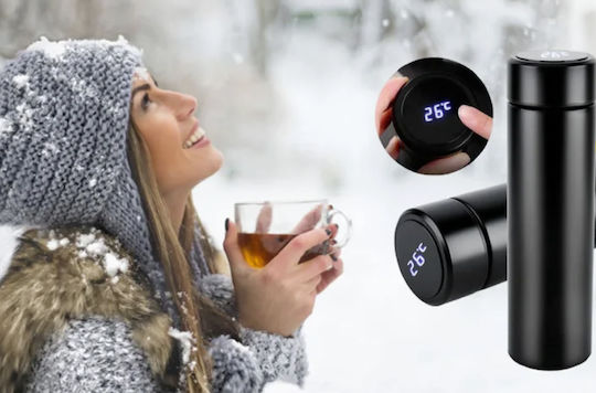 Ποτήρι Θερμός 500ml LED δείκτη θερμοκρασίας Smart cup Μαύρο