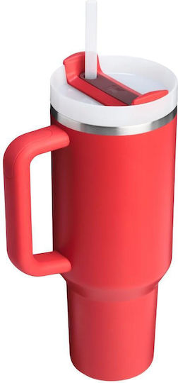 Stanley Quencher H2.0 FlowState Handled Tumbler Θερμός Ανοξείδωτο BPA Free 1.18lt Chilli Red με Καλαμάκι και Λαβή