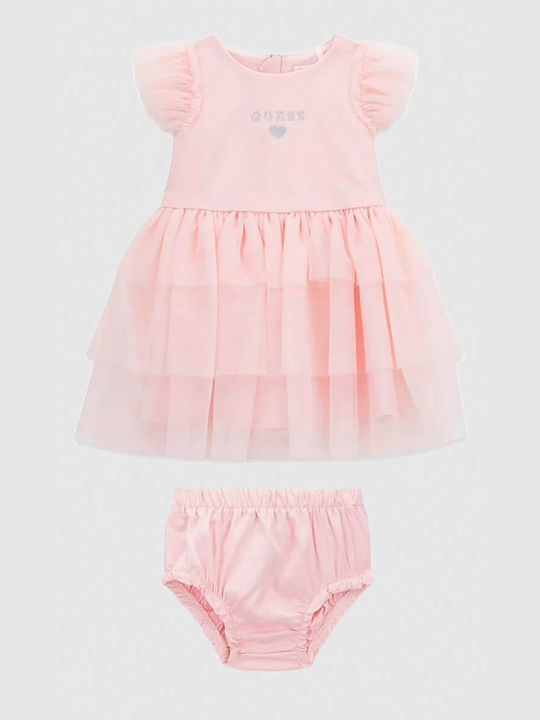 Girls Dress Short Sleeve Set With Panty Pink