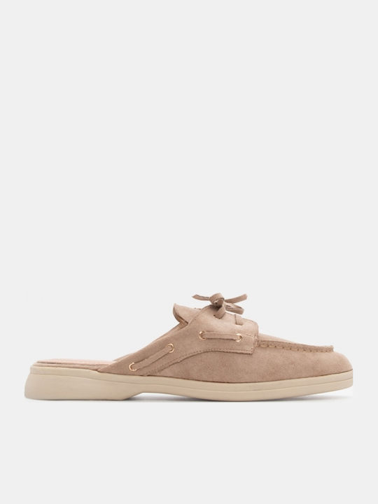 Flat Wildleder Damen Pantoletten in Beige Farbe
