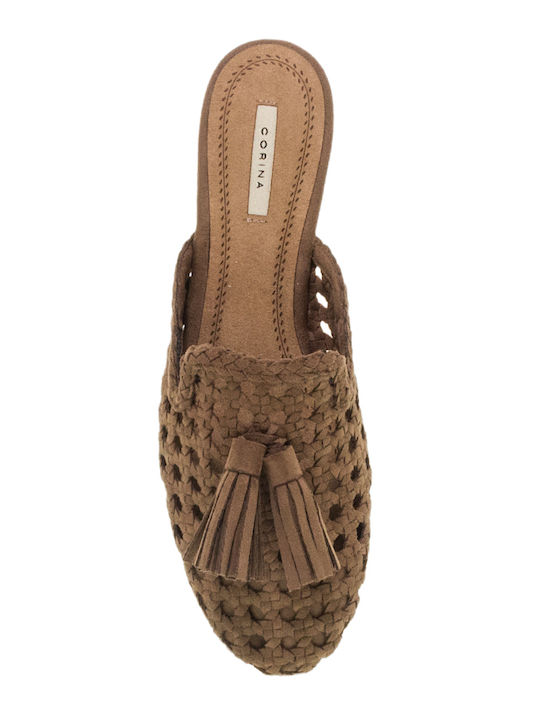 Flat Suede Mules in Brown Colour