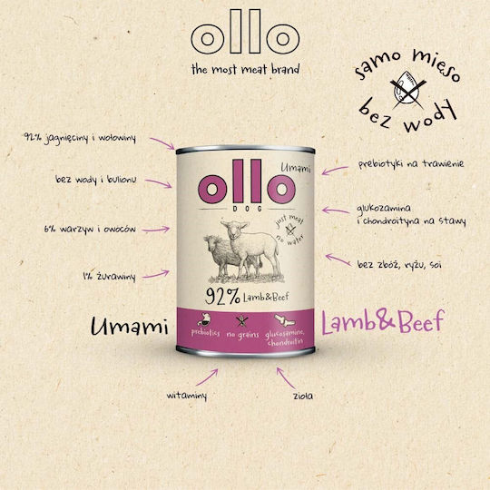 Dog Food Wet Food Dogs in Cans with Lamb and Beef Grain-Free 850gr
