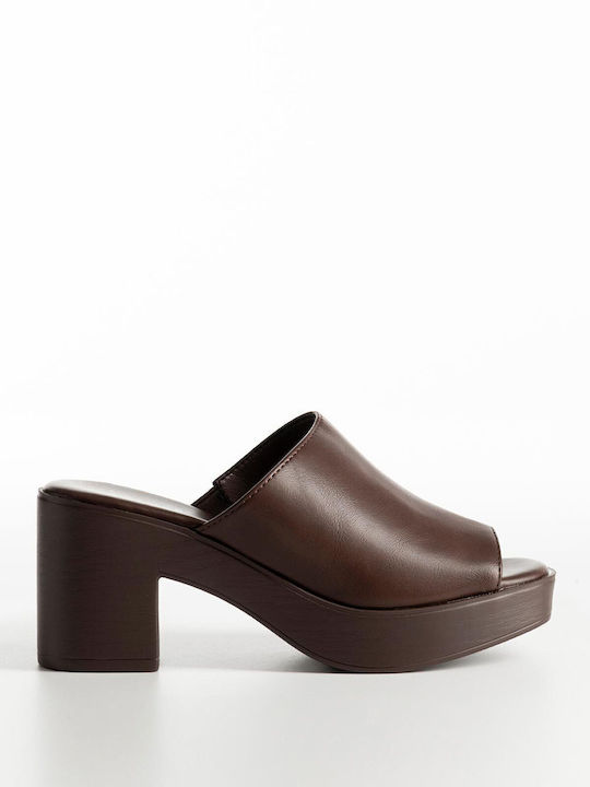 Damen Pantoletten mit Chunky Hoch Absatz in Braun Farbe K26-301-68368-KAFE