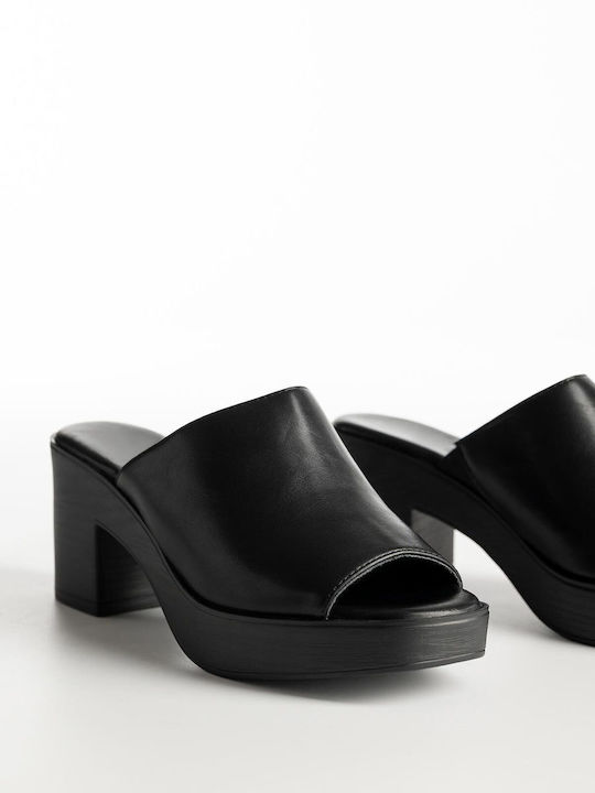 Damen Pantoletten mit Chunky Hoch Absatz in Schwarz Farbe