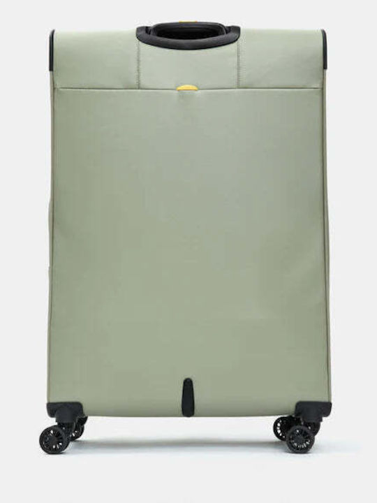 Mandarina Duck Eco Coated Large Fabric Suitcase Grey-Green With 4 Wheels Height 78cm