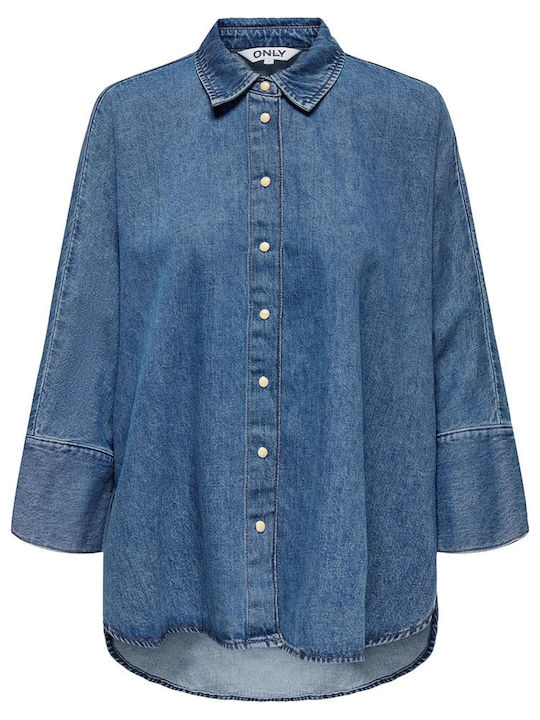Μακρυμάνικο Γυναικείο Τζιν Πουκάμισο Med Blue Denim