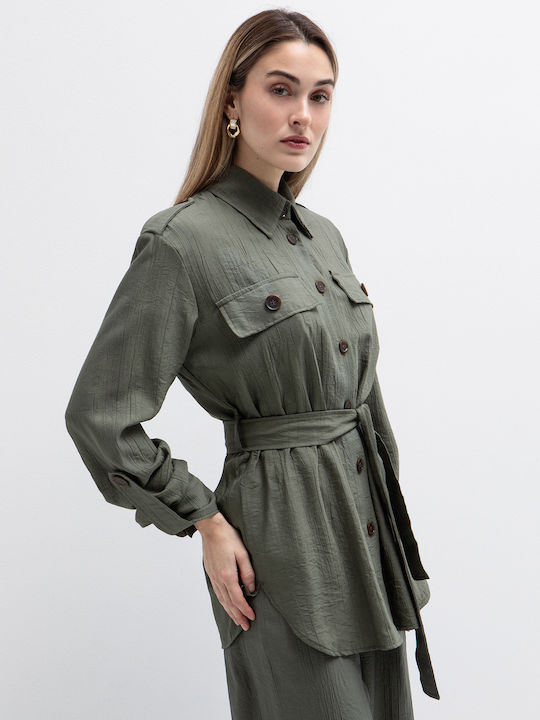 Langärmeliges Damenhemd Khaki