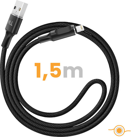 Avizar Cablu Usb-A La Lightning Led Încărcare Rapidă 2.4A Nylon Împletit 1.5M Negru