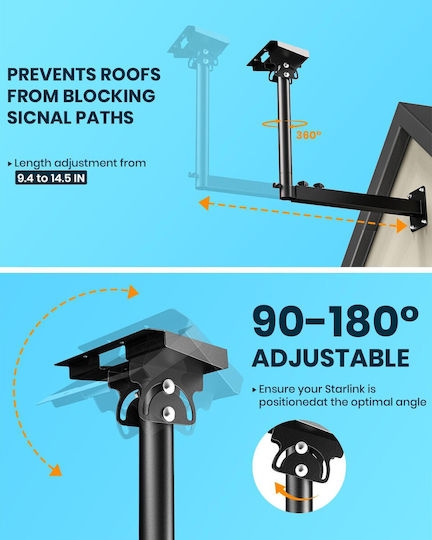 Starlink Gen 3 Suport Antenă Reglabil 360° Unghi de Înclinare 180° Adaptor Țeavă Accesorii de Fixare Montare pe Perete Acoperiș Metal Negru