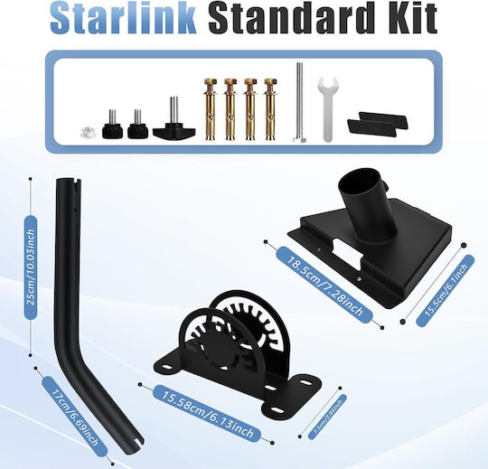 Suport Reglabil Antenă Starlink Gen 3 Adaptor Țeavă Rotire 360° Kit Montare Perete Acoperiș Metalic Negru