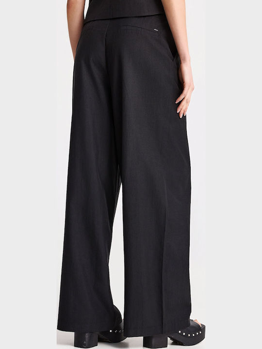 Funky Buddha Pantaloni Largi Dama Cu Talie Înaltă Negri Funky Buddha Pantaloni Largi Dama Cu Talie Înaltă Negri