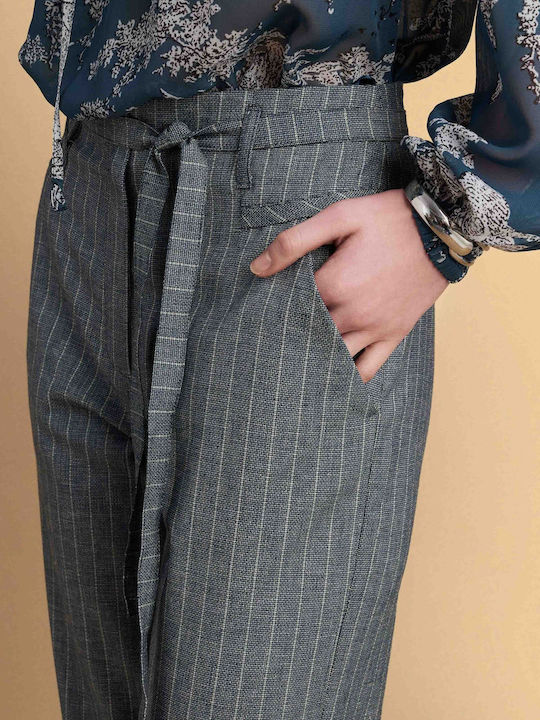 Women's Fabric Trousers Striped Gray