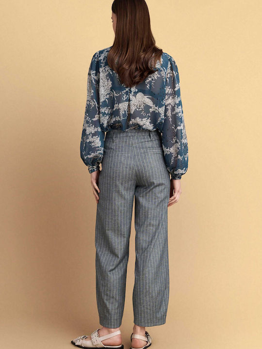 Women's Fabric Trousers Striped Gray