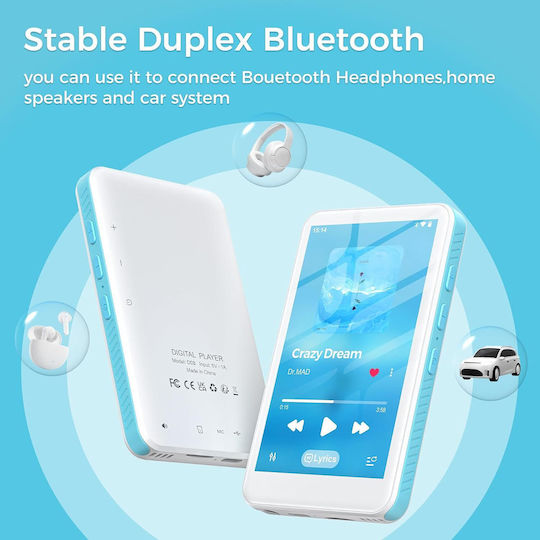 Mp3 Player Bluetooth 5.0 160 Gb Ecran Tactil 4 Inch – Mp3/mp4 Player Wi-fi Dual-band Micro Sd Android 13 Suport Spotify Audible Play Store Radio Fm Extindere Stocare Până La 1 Tb