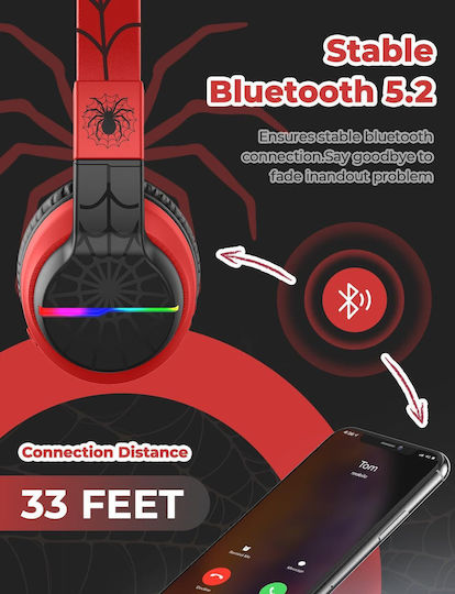 iClever BTH12 Căști Over Ear de Copii Wireless / cu Fir cu 85 de Ore Autonomie și Încărcare Rapidă Roșii