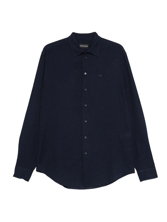 Long Sleeve Linen Shirt in Regular Fit Blue