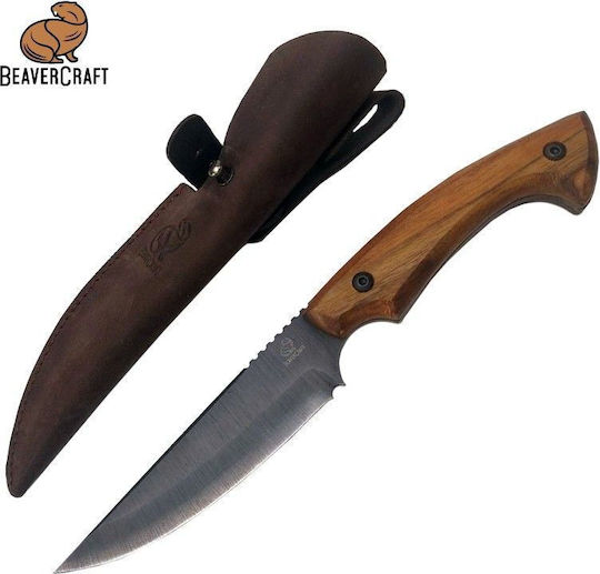 BeaverCraft Black Knife in Leather Sheath