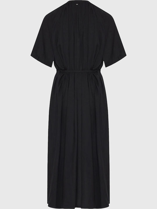 Sommer Midi Hemdkleid Kurzärmelig Schwarz FBL013-100-13-Schwarz