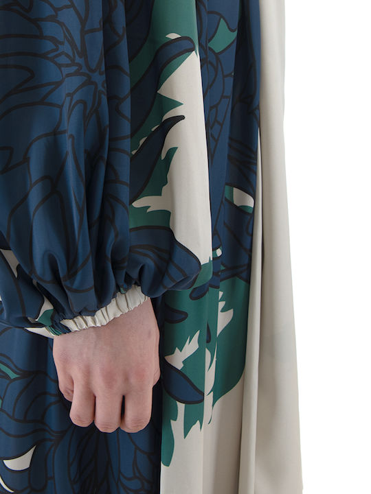 Summer Maxi Evening Satin Dress Ecru Blue Green