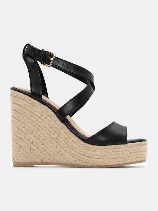 Sommer Damenplattformen in Stil Espadrilles Schwarz