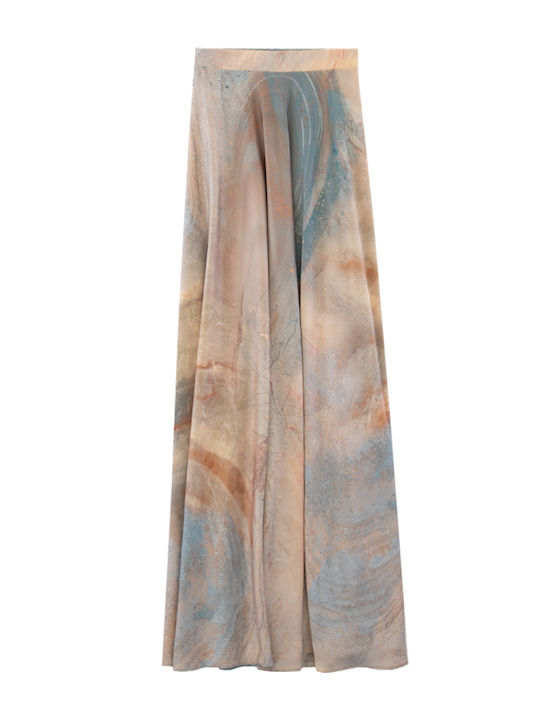 Satin High Waist Maxi Skirt Brown Beige Blue
