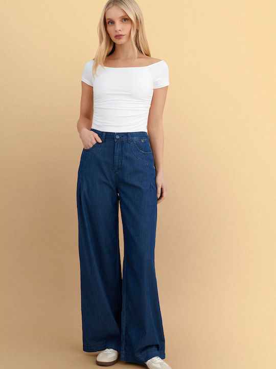 Damen Jeans Hosen in Breit Bein Stil 9922983-Blau