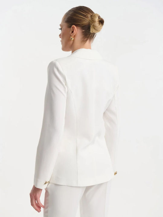 Fibes Langes Damen Krepp Blazer Weiß 01-6202-Weiß