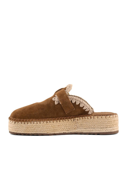 Suede Damen Pantoletten mit Niedrigem Absatz in Brauner Farbe