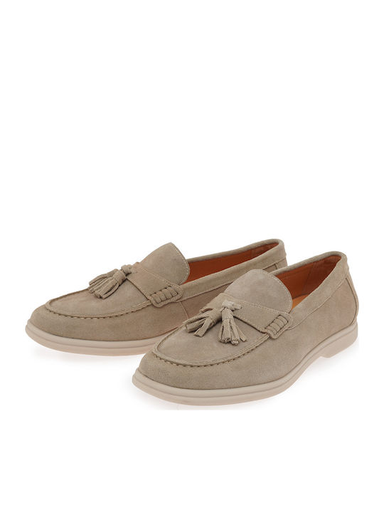 Leather Men's Loafers in Beige Colour