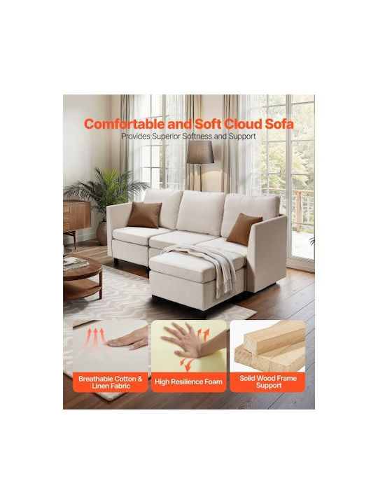 Dreisitzer Sofa mit Stauraum Ecru 199x69x68cm