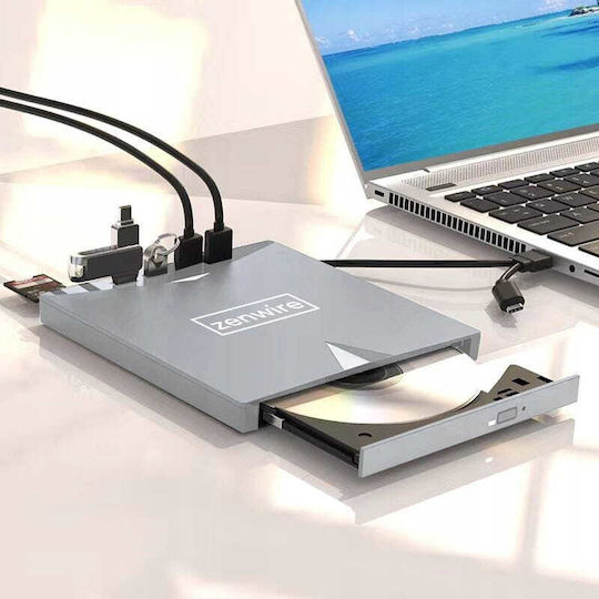 Сребърно Dvd Устройство Тип C Usb 3.0 2в1 Хъб H61