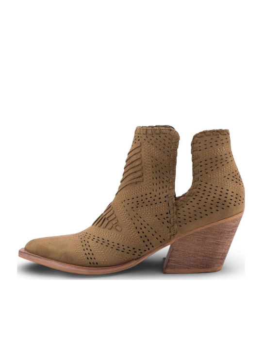 Suede Women's Ankle Boots with Mid Heel Green