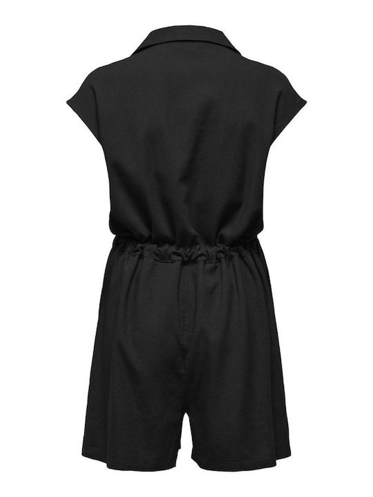 Damen Leinen Jumpsuit Schwarz