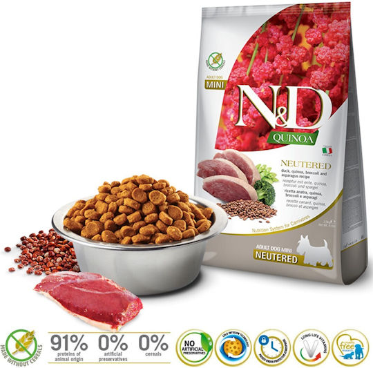 Farmina N&D Quinoa Neutered Mini 2.5kg Trockenfutter ohne Getreide & Gluten für erwachsene sterilisierte Hunde kleiner Rassen mit Ente