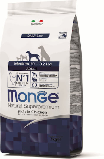 Monge Daily Line Medium 12кг Суха Храна за Възрастни Кучета от Средни Породи с Пилешко