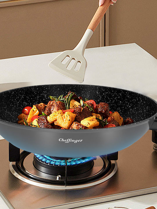 Cheffinger Комплект От 3 Тигана 20 24 28см С Мраморно Покритие Силиконова Дръжка Тъмносив