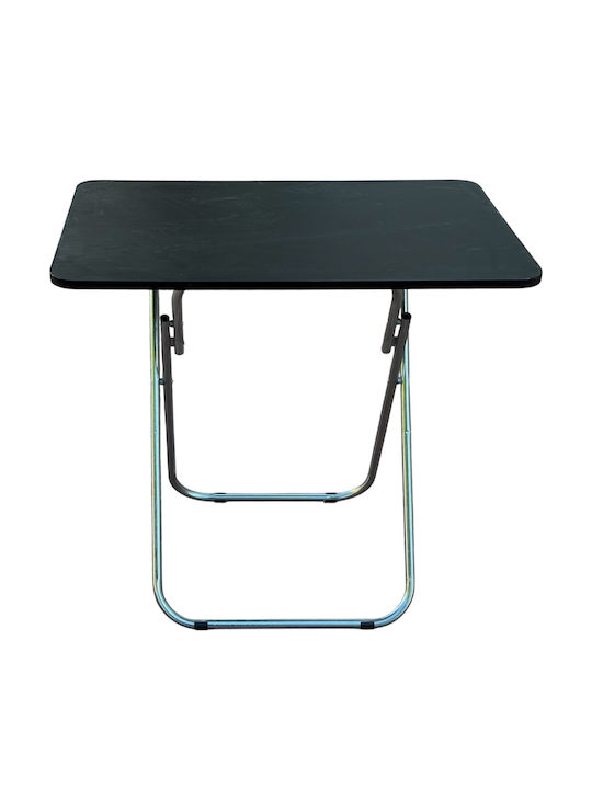 Folding Wooden Table with Metal Frame Black 90x60x70cm