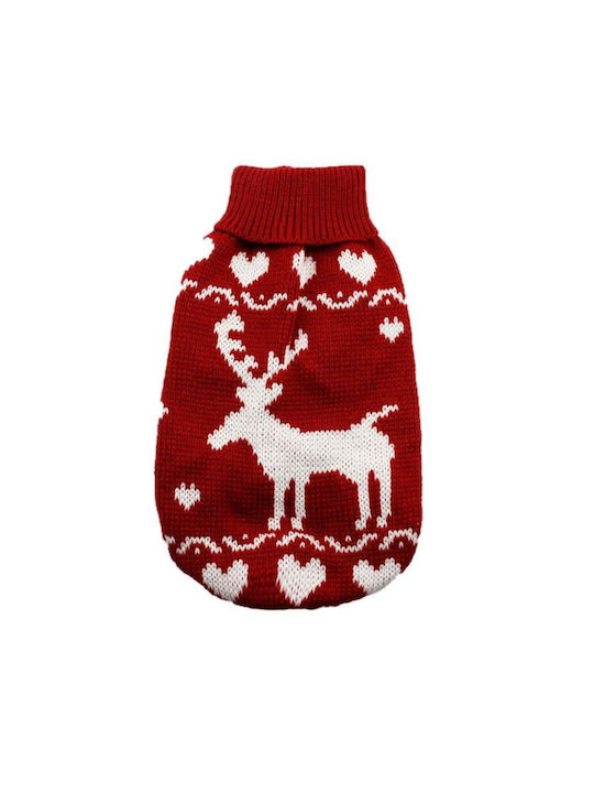 Weihnachtlicher Strickpullover Rentier Rot 25cm Länge Rücken