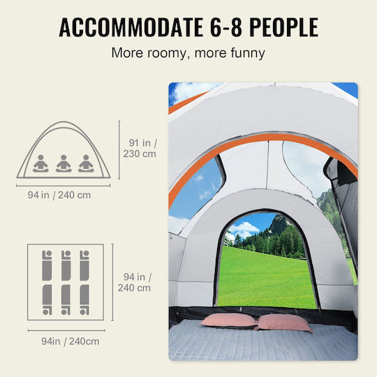Vevor Cort De Camping Tunel Pentru Automobil Gri Cu Dublu Material 3 Anotimpuri 230 Cm