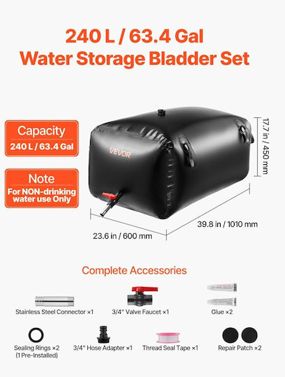 Vevor Plastic Water / Petroleum Cylindrical Vertical Storage Tank 240lt Black
