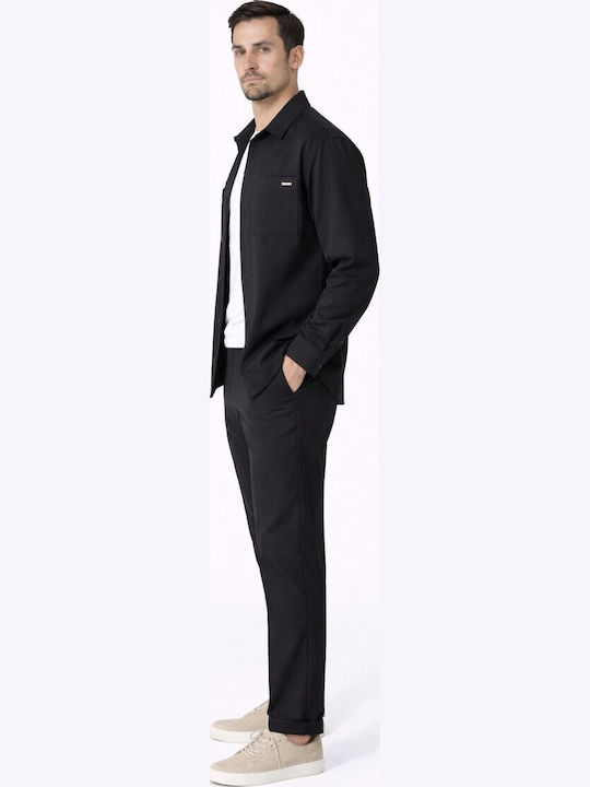 Μακρυμάνικo Overshirt σε Κανονική Γραμμή Μαύρο